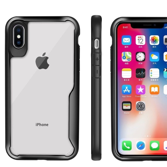 NEW Case for iPhone X Clear Case Premium TPU Hard PC Clear Back Matte Black - Picture 1 of 6